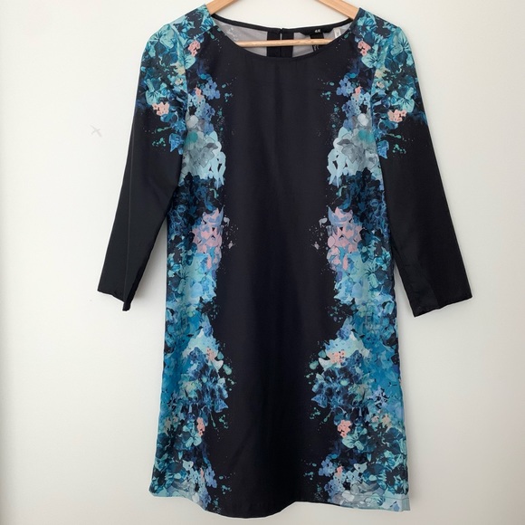 Navy Dress with Watercolour Floral Pattern - Picture 1 of 5